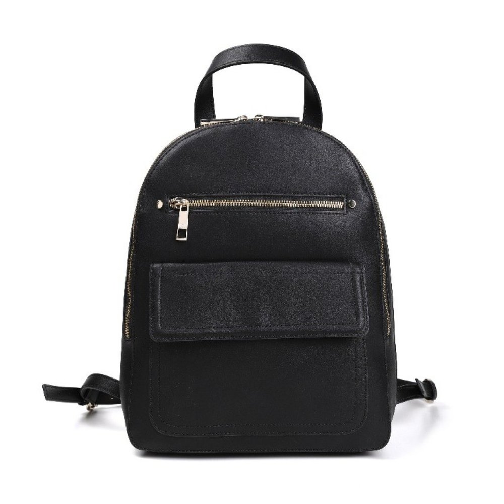 Faux Leather Mini Black Backpack